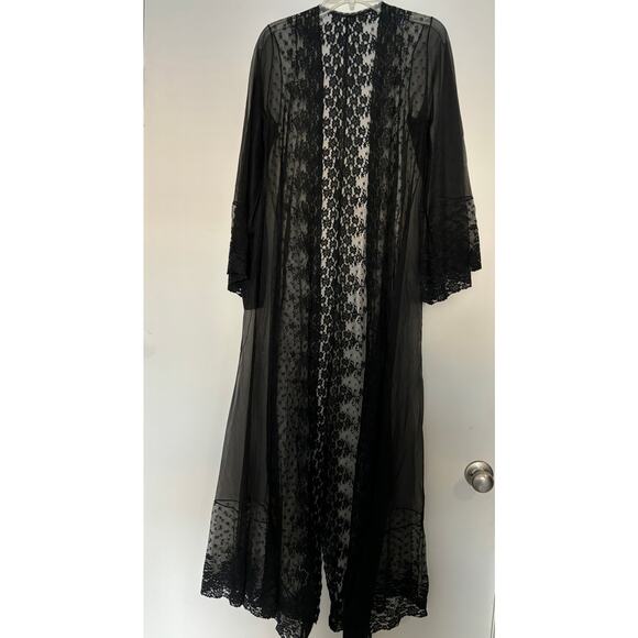 Glydons Other - Vintage Glydons 60s Lace Black Duster Robe Sheer  Size M Whimsigoth Hollywood
